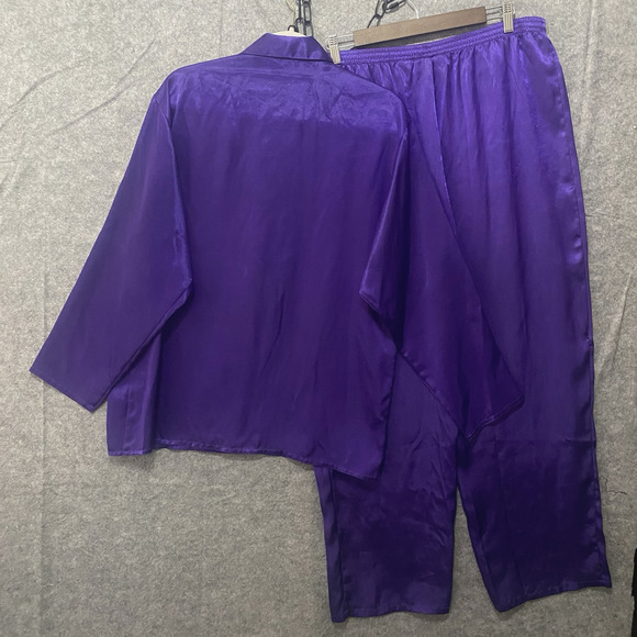 Victorias Secret Gold Label Satin Pajama Set Sz M Purple Crest‎ Lounge Luxury - Picture 2 of 13